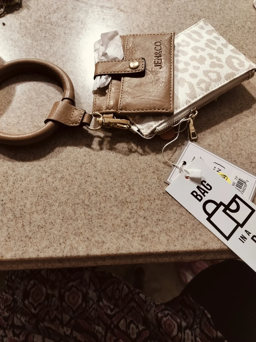 Jen & Co Brown Leather Wristlet Keyring Card Holder